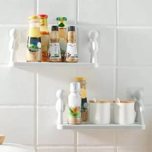 SJK Self Adhesive Multi-Purpose Wall Hanging Humanoid floating Shelf 2*0.504 Plastic Wall Shelf