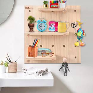 The Better Home Pinewood Pegboard (16 Inch) Wooden Wall Shelves for Home Living Room Wall Décor Wooden Wall Shelf