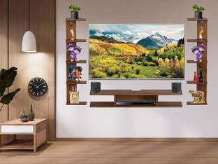 ZARA HANDICRAFTS Wood TV & Set Top Box Unit Stand with Shelves for Books & Decor Wooden Wall Shelf