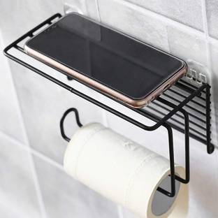 DXDT Tissue paper holder with Shelf/mobile stand, Self Adhesive Carbon Steel Toilet Paper Holder