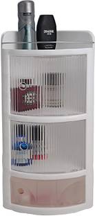 TNT The Next Trend Bathroom SDX Corner Cabinet With 3 Doors Wall Mounted Multipurpose Storage Rack Plastic Wall Shelf