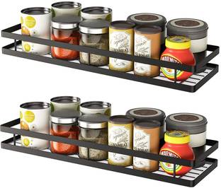 NAOE Wall Mounted Storage Shelves with Black Metal Frame Iron Wall Shelf