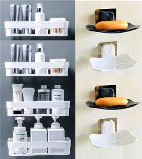 KYASO Bathroom Accessories Wall Mounted 4 Bathroom Shelves + 4 Soap Dish Holder