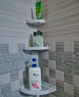 LAMANSH Unbreakable Plastic Corner Shelf Set / Bathroom Corner Shelf / Bathroom Accessories/ Home Decor Crystal Corner Shelves for Bathroom Plastic Wall Shelf