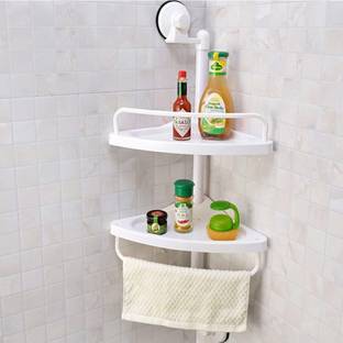 SKYZONE Magic Suction Cup 2 Layer Corner Shelf Rack Plastic Wall Shelf