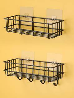 SteelHaven Self-Adhesive Multi-use Shelf-One is with Hook One shelf without Hook,Pack of 2 Iron Wall Shelf