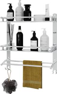 GLOXY Multipurpose Bathroom & Double Dish&Tumbler&Soap&Tooth Brush Holde Stainless Steel Wall Shelf
