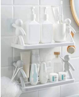 KEVRIZ Multipurpose Wall Mount Self-Adhesive Plastic Storage Rack Organizer Plastic Wall Shelf