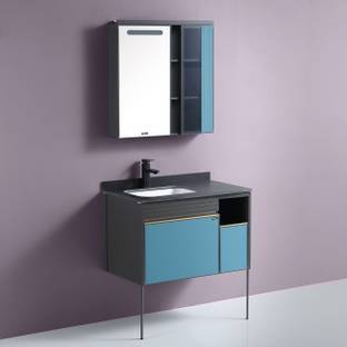 Plantex Vanity Cabinet Set/LED Light Mirror Cabinet/Ceramic Basin for Bathroom (1105-80) Aluminium, Glass Wall Shelf