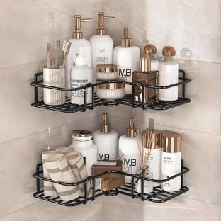 ZenZone Multipurpose Self Adhesive Wall-Mounted Corner Storage Rack Bathroom (Pack Of 2) Iron Wall Shelf