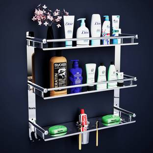 Bzcarts Stainless Steel Bathroom Rack Shelf Organizer Wall Mounted Accessories Holder Stainless Steel Wall Shelf