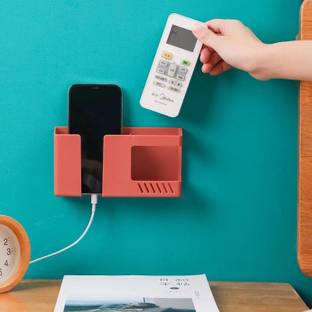 JRD Punch Free Mobile Phone Charging Rack Wall Mounted Remote Control Storage Box Plastic Wall Shelf