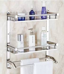Well Set by Multi use Rack Bathroom/Kitchen / Wall Shelf Stainless Steel Wall Shelf