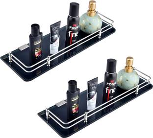 MOTIQO Premium Black Glass Shelf For Bathroom/Kitchen/Shelves(15X6 Inch-Pack 2) Glass Wall Shelf