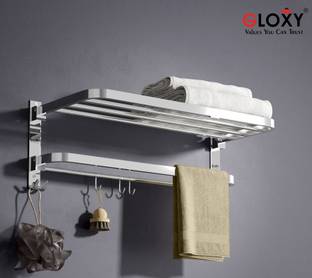 GLOXY Folding 24 Inches Large Towel Rack for Bathroom/Towel Stand for Bathroom Stainless Steel Wall Shelf