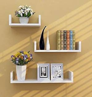 ImperialCrafts Incredible Wooden U Shape Decorative Wall Shelf - Set of 3.(White) MDF (Medium Density Fiber) Wall Shelf