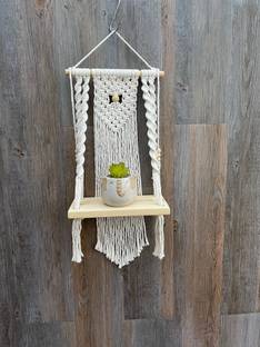 Saaz Macrame Wall Shelf hanger for living room bedroom luxury house Wooden Wall Shelf