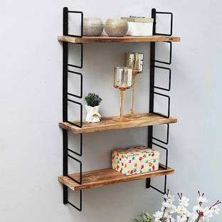 ONLINECRAFTS ch2506 wooden shelf ( capsul) black Iron, Wooden Wall Shelf