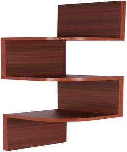 mahaakaay Engineered Wood Zigzag Wall Mounted Corner Shelf Rack Set of 3 Classic Walnut Particle Board Wall Shelf