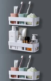 Qrex Wall Mounted Bathroom Shelf With Sticker pack of 3 Plastic Wall Shelf