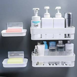 HOUSE OF VIPA Plastic Soap Case Self-adhesive Bathroom Organizer Plastic Wall Shelf Bathroom rack Plastic Wall Shelf