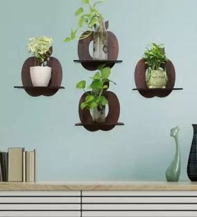 MSK Craft MDF Wooden Apple Shaped Pot Stand Set Of 4 Wall Hanging Wooden Wall Shelf