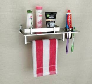 Filox New Look Stainless Steel Single Layer Shelf with Towel Rod Stainless Steel Wall Shelf Stainless Steel Wall Shel Stainless Steel Wall Shelf