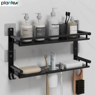 Plantex 5in1 Multipurpose Bathroom Shelf with Soap Stand/Toothbrush Holder for Bathroom Stainless Steel Wall Shelf