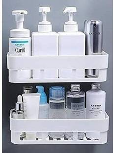 KYASO Self Adhesive Bathroom Accessories Set Bathroom Kitchen Shelf Rack Plastic Wall Shelf