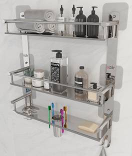 GLOXY Magic Sticker Double Soap Dish brush Holder Bathroom Accessories Stainless Steel Wall Shelf