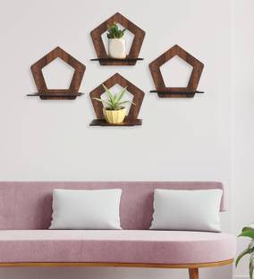 Brothers Creation Pentagon Shape Wooden Wall Shelf Shelves Planter Stand Art Hanging Decor MDF (Medium Density Fiber) Wall Shelf