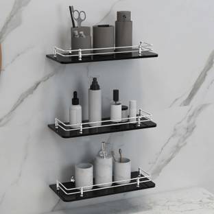 Plantex Premium Black Glass Shelf for Bathroom/Kitchen/Living Room/Bathroom Accessories Glass Wall Shelf