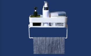 HEYMAK Pack of 2 Plastic Bathroom Storge Rack and Towel hanger rack Plastic Wall Shelf