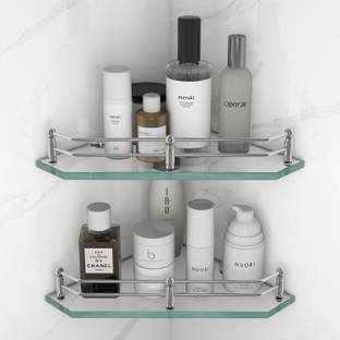 Plantex Premium Diamond Glass Corner Shelf for Bathroom/Kitchen Shelf/Bathroom Accessories(9x9 Inches) Glass Wall Shelf