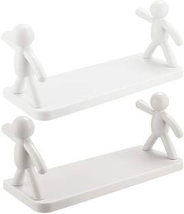 KHOOSHBU CREATION Wall Mounted Little Human Floating Shelf Multifunction Storage Holder Hanger Plastic Wall Shelf