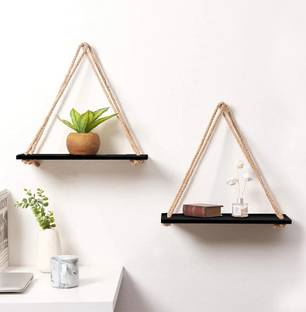 VAH 2 Set Combo of Black Shelf Wooden Wall Shelf