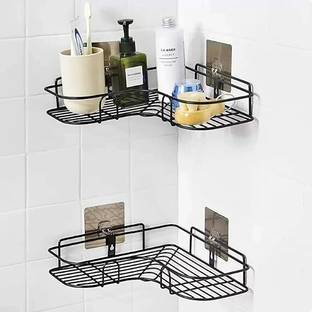 Z Top Multi-use Self Adhesive Kitchen Bathroom Corner Shelf,storage Rack(PACK OF 2)) Stainless Steel Wall Shelf