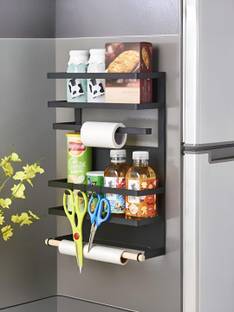 KUBER INDUSTRIES Multi Storage 2 Tier Iron Kitchen Organizer Shelf for Refrigerator | Black Iron Wall Shelf