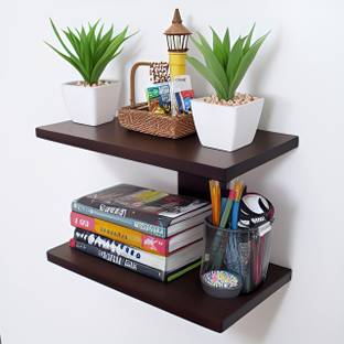 Deco India I Shape Engineered Wooden Brown Finish Floating Stylish Wall Mounted shelf MDF (Medium Density Fiber) Wall Shelf