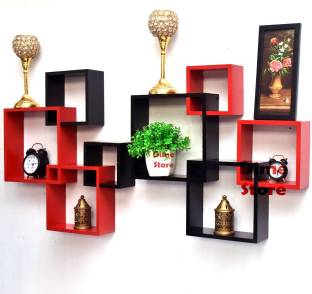 Dime Store Dime Store Wooden Intersecting Wall Shelves Set of 8 (Standard, Black and Red) MDF (Medium Density Fiber) Wall Shelf
