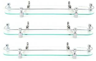Sparkraze Pack of 3 F Brass Brackets Clear 18 By 5.5 inch Plain Glossy Look Glass Wall Shelf \ Living Room & Bedroom Shelf\Bathroom Shelf\Multipurpose Shelf Glass, Stainless Steel Wall Shelf