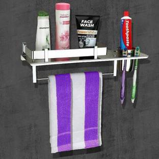 GLOXY Premium Bathroom Accessories Towel Rack/Towel Hanger/Towel Stand/Holder Stainless Steel Wall Shelf
