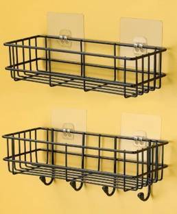 SteelHaven Sticker Wall Mounted Bathroom Corner/ / Rack/ Storage Organizer Iron, Steel Wall Shelf