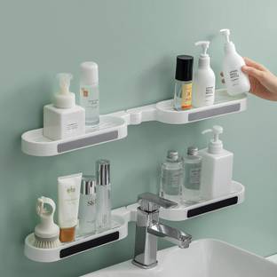 XBEY Wall Mount Organizer Punch-free Bath Storage Rack Self-adhesive Draining Shelf Plastic Wall Shelf