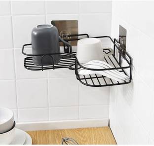 Nilkanth collection Multipurpose Self Adhesive Wall-Mounted Corner Storage Rack Bathroom Stainless Steel Wall Shelf