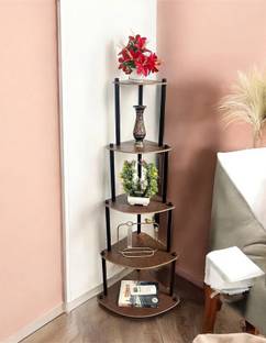 MAHISON LIFESTYLE 5 Shelf Wooden Corner, Multipurpose, Wall Corner Table, Iron, Wooden Wall Shelf
