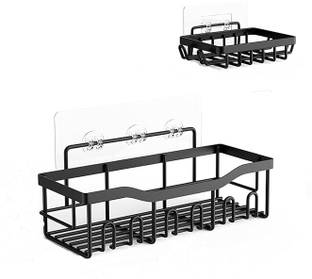 M Y 2 pcs Bathroom Organizer, Self adhesive 2 in 1 Combo for Bathroom Rack Iron Wall Shelf