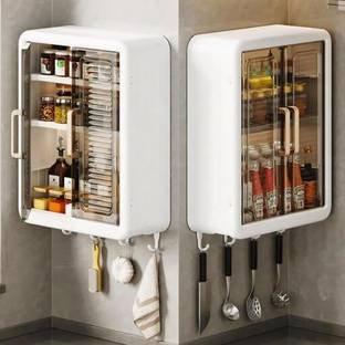 iSTAR ABS NoDrill SelfAdhesive Bathroom Shelf & Storage Cabinet with 2Doors 32x40x13cm Plastic Wall Shelf