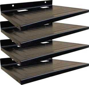 ShelfKing Wall Mounted Set Top Box Holder WiFi Router Stand, Color - Black, Pack Of 4 Iron Wall Shelf