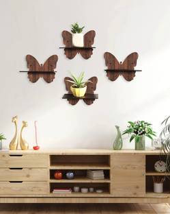 NANTES Butterfly Wall Hanging Laminated Wooden MDF (Medium Density Fiber) Wall Shelf